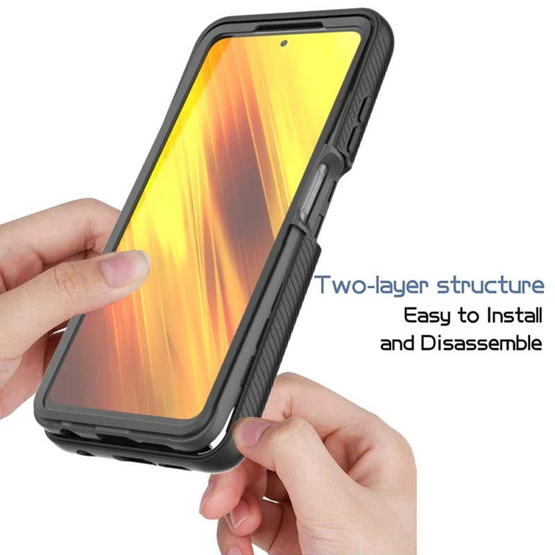 Für Xiaomi Poco X3/Poco X3 Pro/Poco X3 NFC Anti-Wear-PC + TPU Hybrid Protective Case 3-in-1 Phone Cover mit PET-Bildschirmschutz - Dunkelblau