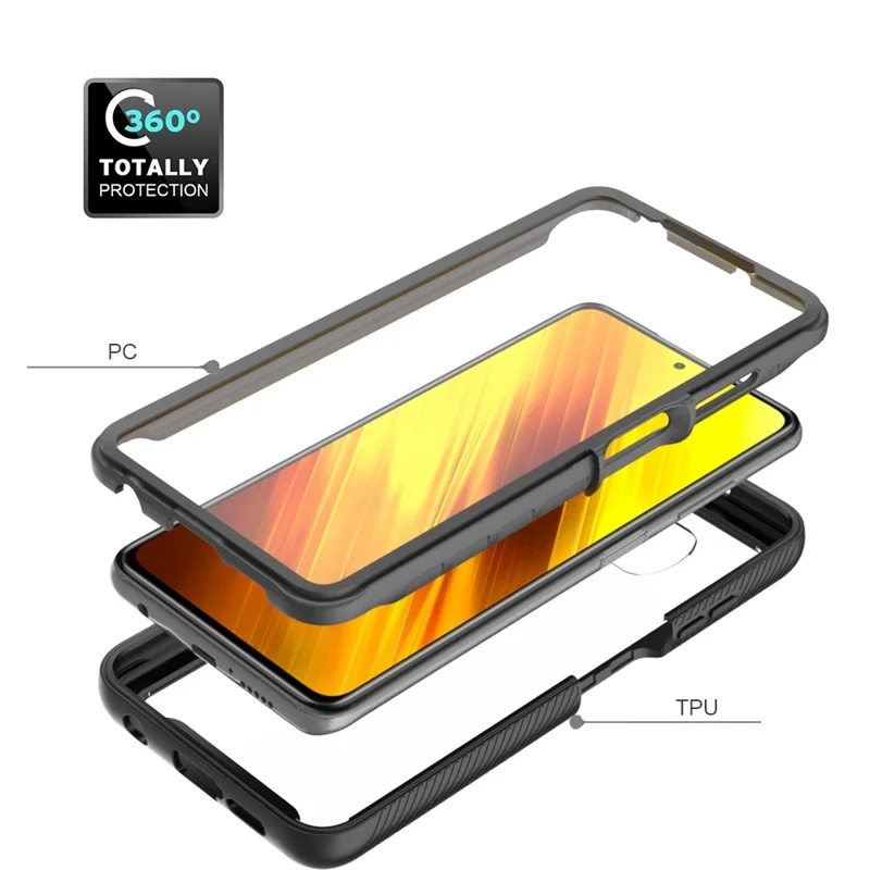 Für Xiaomi Poco X3/Poco X3 Pro/Poco X3 NFC Anti-Wear-PC + TPU Hybrid Protective Case 3-in-1 Phone Cover mit PET-Bildschirmschutz - Dunkelblau