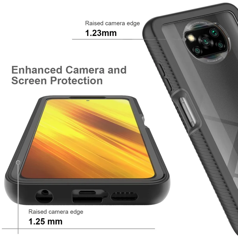 Für Xiaomi Poco X3/Poco X3 Pro/Poco X3 NFC Anti-Wear-PC + TPU Hybrid Protective Case 3-in-1 Phone Cover mit PET-Bildschirmschutz - Dunkelblau