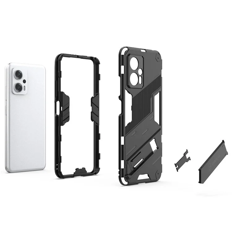 For Xiaomi Redmi Note 11T Pro 5G / Note 11T Pro+ 5G / Poco X4 GT 5G / Redmi K50i 5G Kickstand Case PC Soft TPU Cover - Black