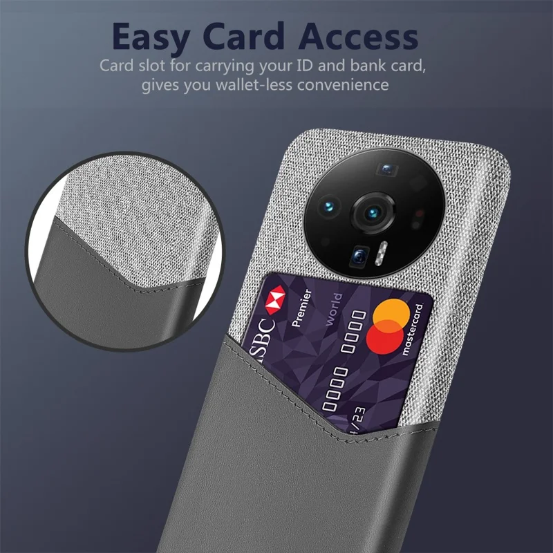 For Xiaomi 12S Ultra 5G Card Holder Function Phone Case Cloth Texture PU Leather Coated PC Cellphone Shell - Grey