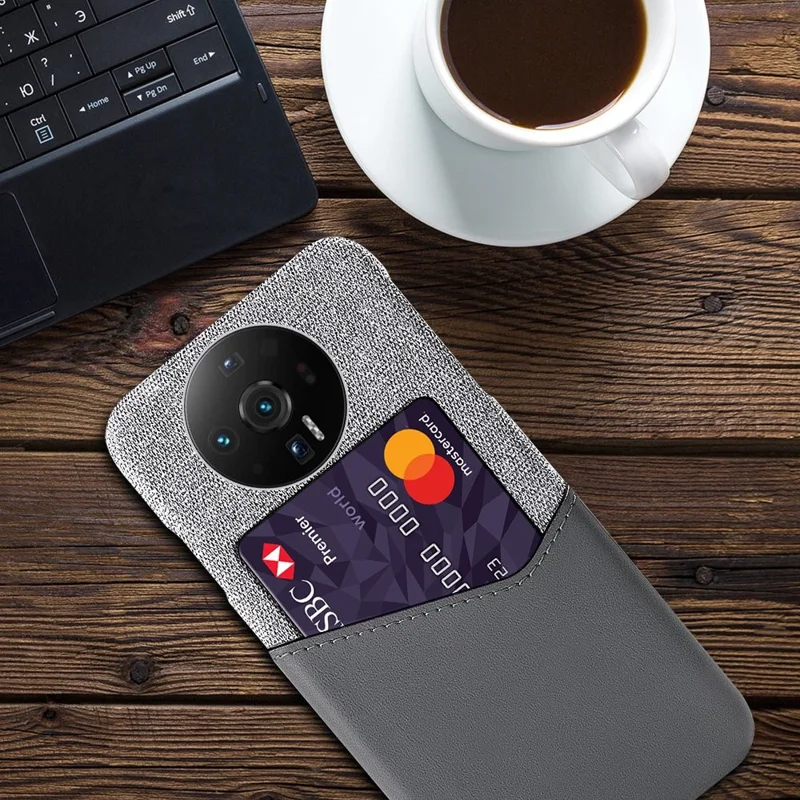 For Xiaomi 12S Ultra 5G Card Holder Function Phone Case Cloth Texture PU Leather Coated PC Cellphone Shell - Grey