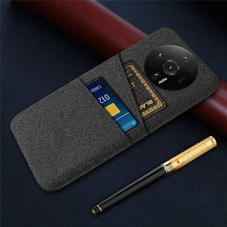 Para Xiaomi 12S Ultra 5G Textura de Textura Anti-chock Case Com Tapa do Celo do Carto do Carto Antimol - Preto