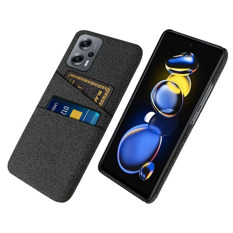 Pour Xiaomi Redmi Note 11T Pro 5G / Note 11T Pro+ 5G / Note 12T Pro 5G / Poco X4 GT 5G / Redmi K50i 5G Étui de téléphone anti-rayures avec texture en tissu et deux fentes pour cartes Coque de téléphone résistante - Noir