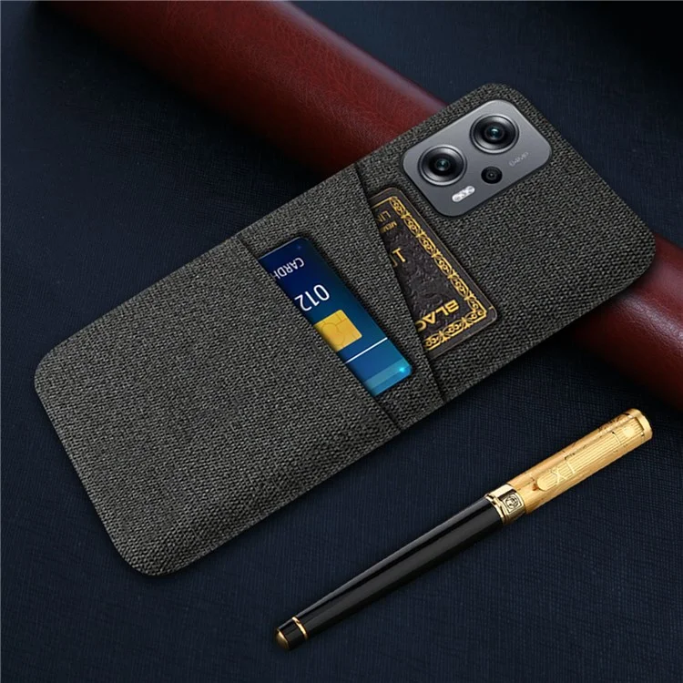 Pour Xiaomi Redmi Note 11T Pro 5G / Note 11T Pro+ 5G / Note 12T Pro 5G / Poco X4 GT 5G / Redmi K50i 5G Étui de téléphone anti-rayures avec texture en tissu et deux fentes pour cartes Coque de téléphone résistante - Noir
