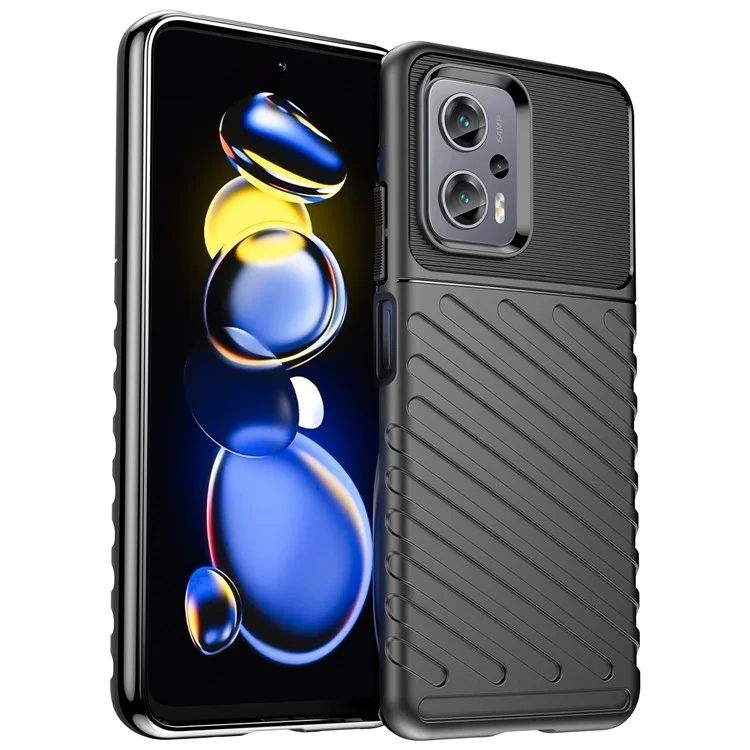 Para Xiaomi Redmi Note 11T Pro 5G / Note 11T Pro+ 5G / Note 12T Pro 5G / Poco X4 GT 5G / Redmi K50i 5G Thunder Series Funda de teléfono de TPU con textura de espiga Antihuellas dactilares Antichoque Protector - Negro