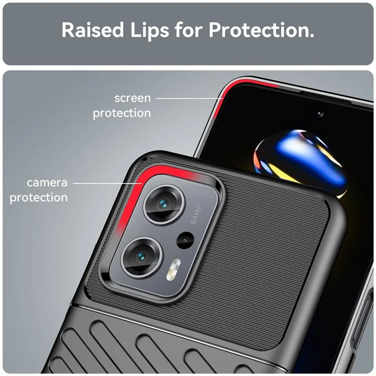 Para Xiaomi Redmi Note 11T Pro 5G / Note 11T Pro+ 5G / Note 12T Pro 5G / Poco X4 GT 5G / Redmi K50i 5G Thunder Series Funda de teléfono de TPU con textura de espiga Antihuellas dactilares Antichoque Protector - Negro