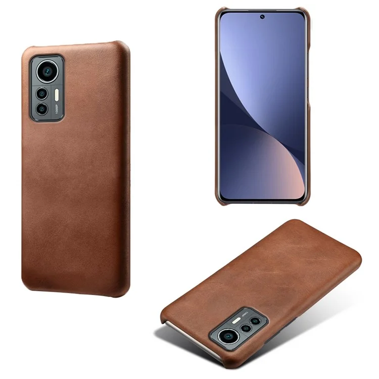 Для Xiaomi 12 Lite 5G Износостойкий телефонный чехол из кожи теленка с текстурированным ПУ-покрытием и жестким ПК - коричневый