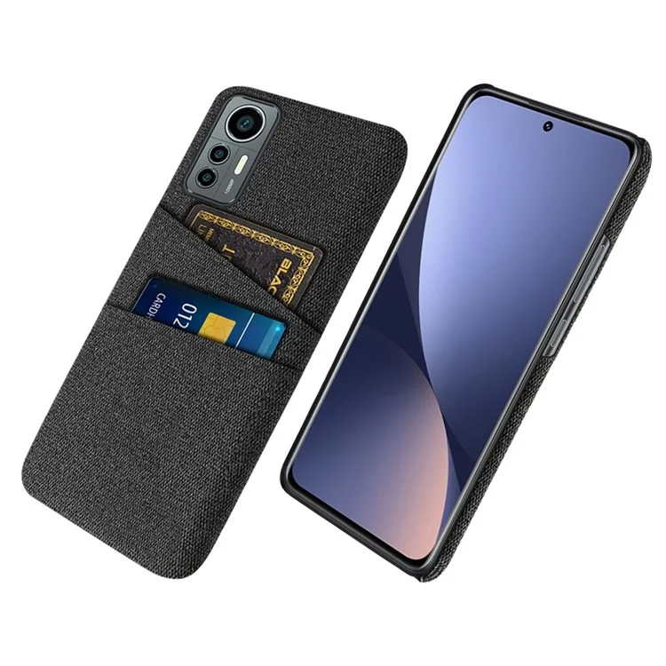 For Xiaomi 12 Lite 5G Ultra Slim Cloth Texture Anti-scratch Phone Case with Dual Card Slots Wear-resistant Phone Shell - Black