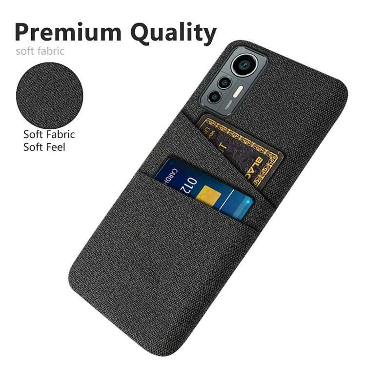 For Xiaomi 12 Lite 5G Ultra Slim Cloth Texture Anti-scratch Phone Case with Dual Card Slots Wear-resistant Phone Shell - Black