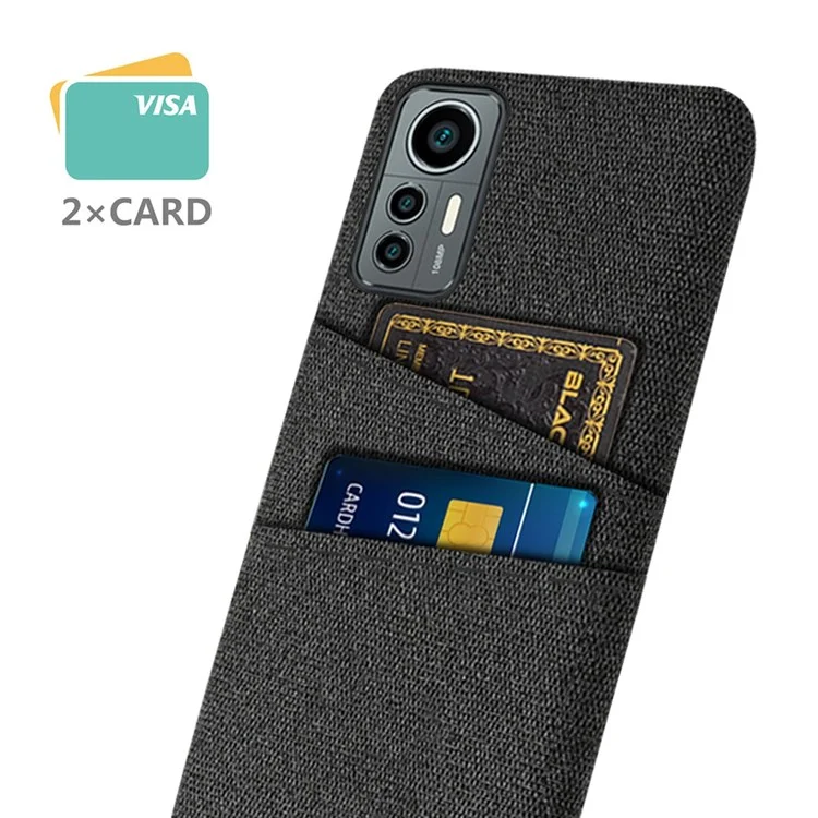 For Xiaomi 12 Lite 5G Ultra Slim Cloth Texture Anti-scratch Phone Case with Dual Card Slots Wear-resistant Phone Shell - Black