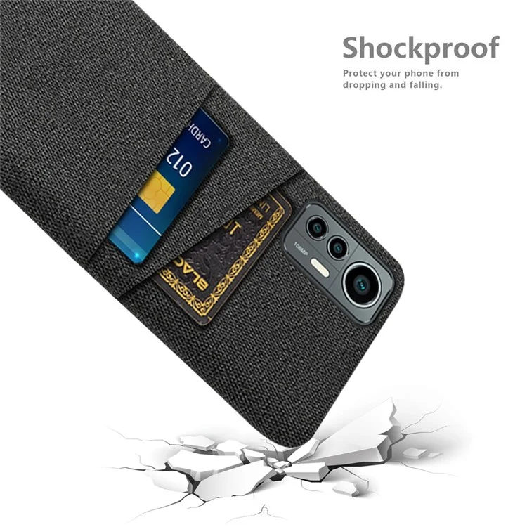 For Xiaomi 12 Lite 5G Ultra Slim Cloth Texture Anti-scratch Phone Case with Dual Card Slots Wear-resistant Phone Shell - Black