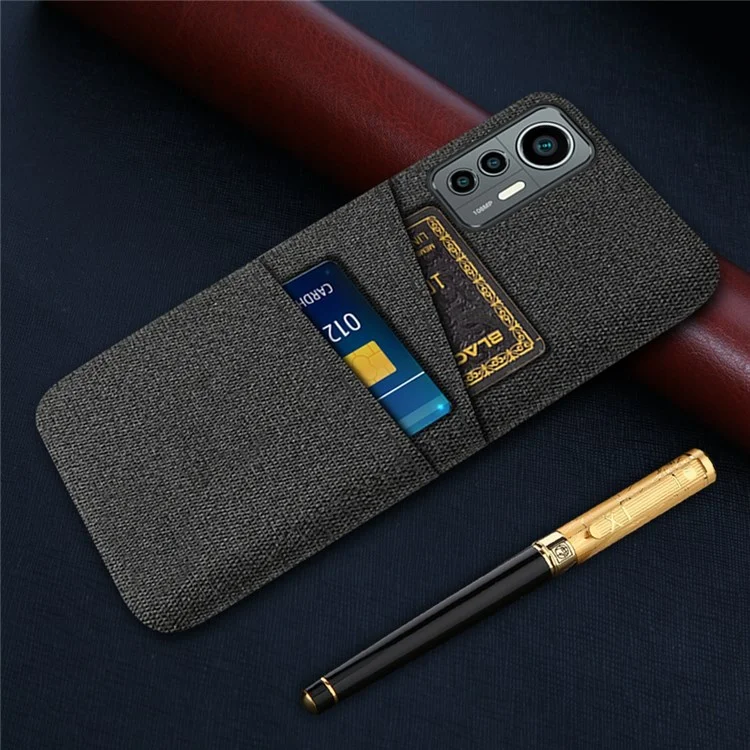 For Xiaomi 12 Lite 5G Ultra Slim Cloth Texture Anti-scratch Phone Case with Dual Card Slots Wear-resistant Phone Shell - Black