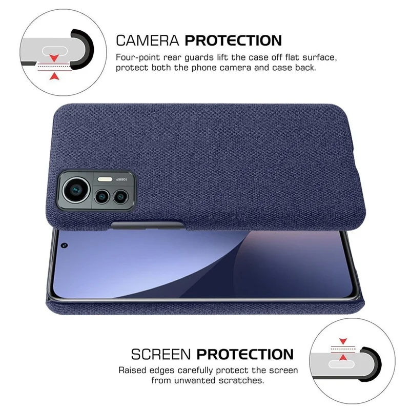 For Xiaomi 12 Lite 5G Non-slip Phone Case Solid Color Wear-resistant Cloth Fabric Drop-proof Phone Cover - Blue