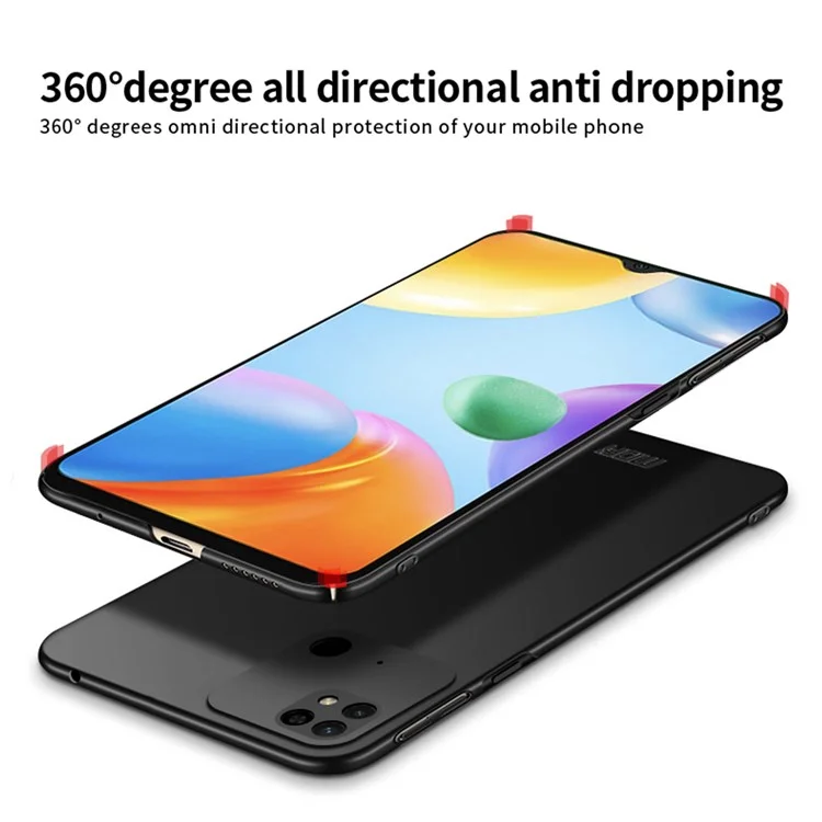 MOFI JK PC-Serie-1 Schild für Xiaomi Redmi 10C/Redmi 10 Power Matt Case Hard PC Stoßfeste Schutzhülle mit Trageriemen - Schwarz