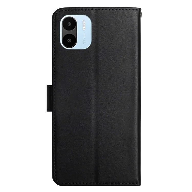 Estuche de teléfono con textura de Nappa HT02 para Xiaomi Redmi A1 4G, Funda de cartera de cuero genuino de protección total - Negro 