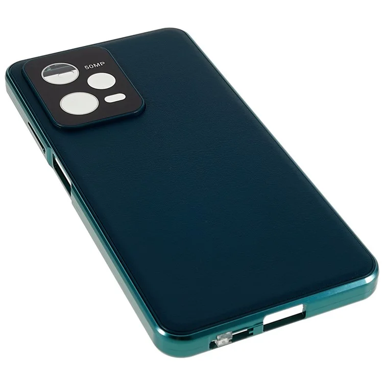 For Xiaomi Redmi Note 12 Pro 5G  Tempered Glass + PU Leather Electroplating Phone Cover Magnetic Absorption Lock Full Coverage Case - Cyan
