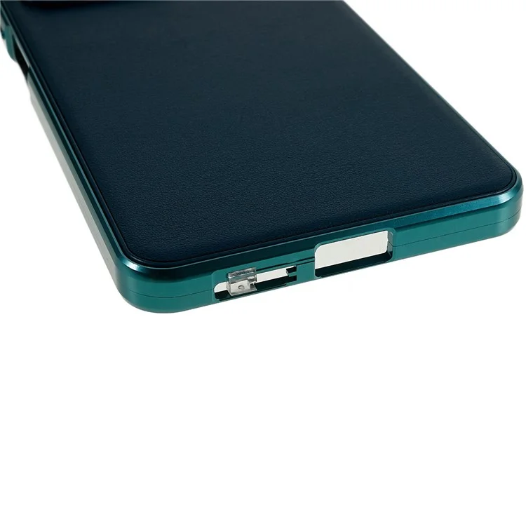 For Xiaomi Redmi Note 12 Pro 5G  Tempered Glass + PU Leather Electroplating Phone Cover Magnetic Absorption Lock Full Coverage Case - Cyan