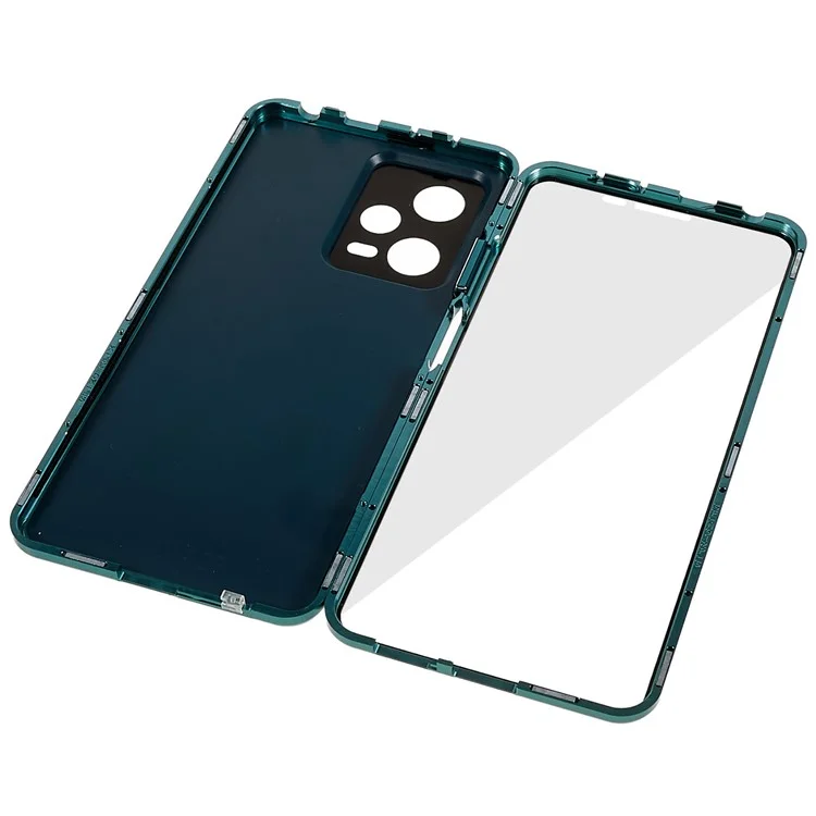 For Xiaomi Redmi Note 12 Pro 5G  Tempered Glass + PU Leather Electroplating Phone Cover Magnetic Absorption Lock Full Coverage Case - Cyan