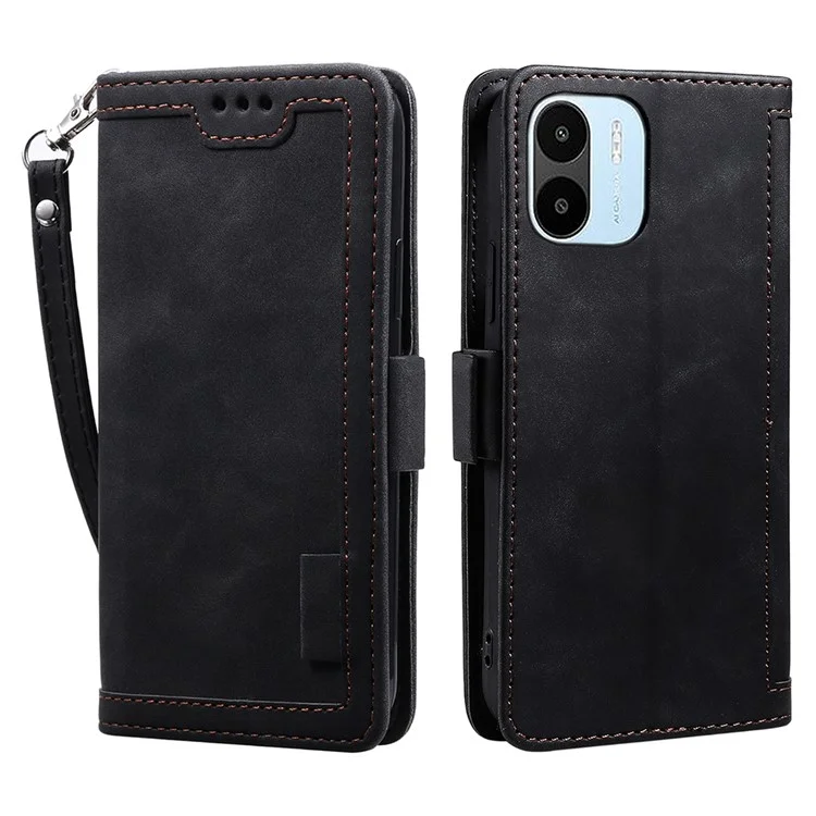 Case de Teléfonos Celulares Para Xiaomi Redmi A1 4G, Volteo de Cuero de Cuero de Billetera de Estilo de Empalme Retro Con Correa - Negro