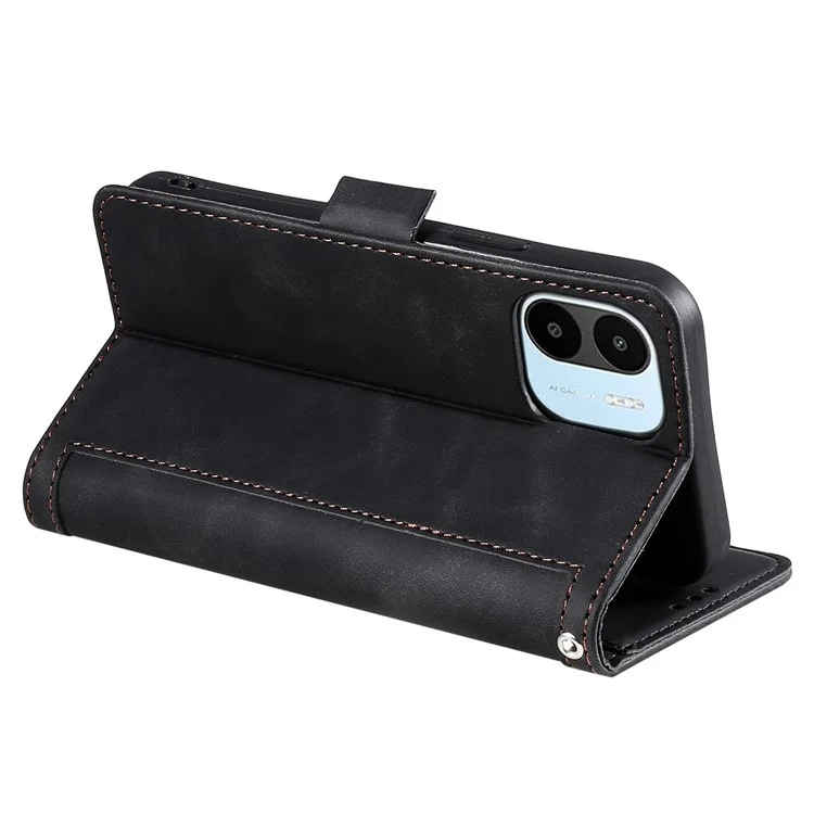 Case de Teléfonos Celulares Para Xiaomi Redmi A1 4G, Volteo de Cuero de Cuero de Billetera de Estilo de Empalme Retro Con Correa - Negro