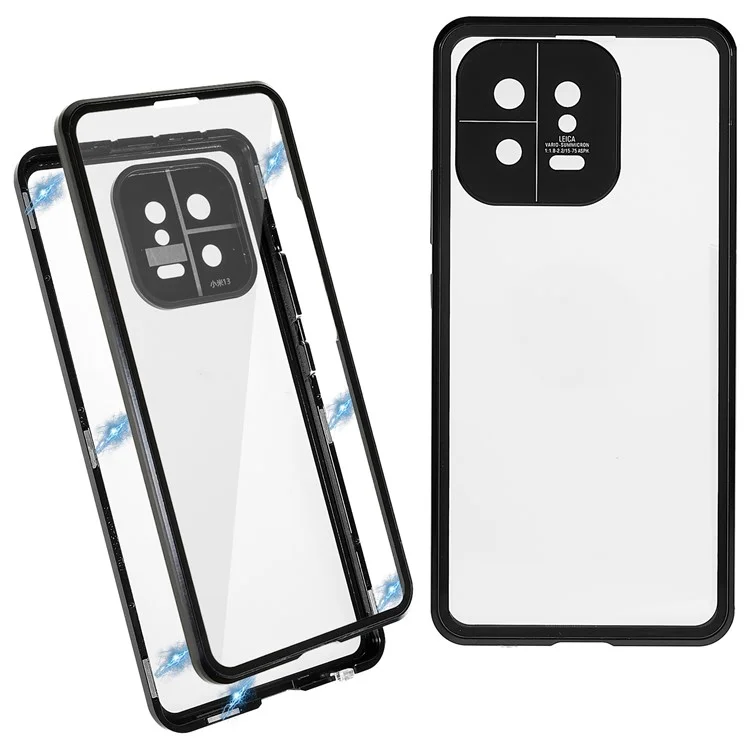 For Xiaomi 13 5G Magnetic Phone Case Metal Frame + Double Sides Tempered Glass Clear Cover with Safety Buckle - Black