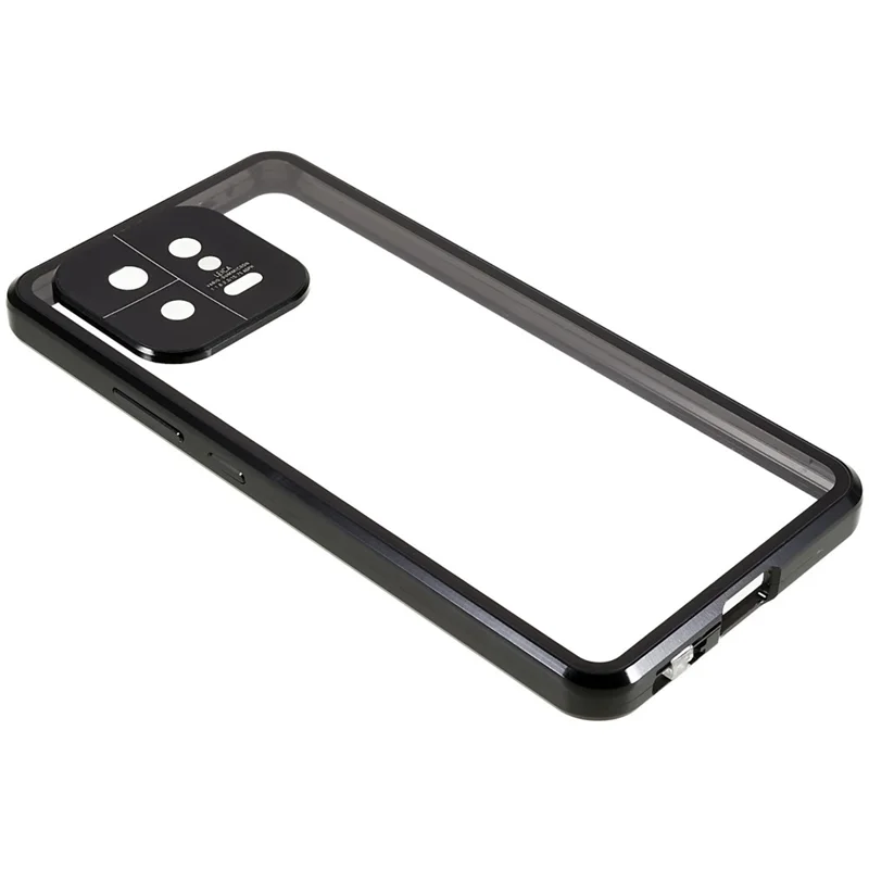 For Xiaomi 13 5G Magnetic Phone Case Metal Frame + Double Sides Tempered Glass Clear Cover with Safety Buckle - Black