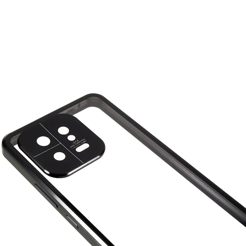 For Xiaomi 13 5G Magnetic Phone Case Metal Frame + Double Sides Tempered Glass Clear Cover with Safety Buckle - Black
