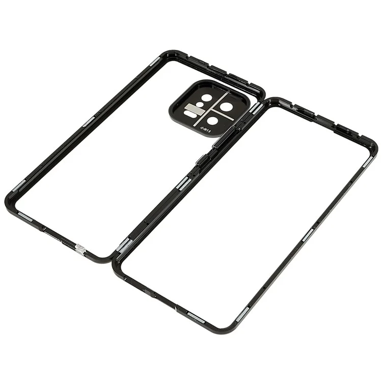 For Xiaomi 13 5G Magnetic Phone Case Metal Frame + Double Sides Tempered Glass Clear Cover with Safety Buckle - Black