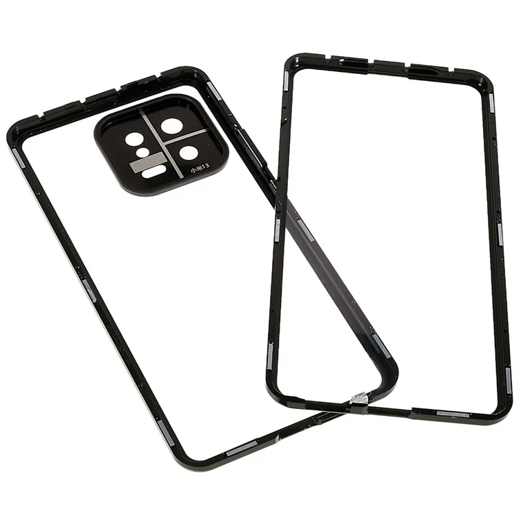 For Xiaomi 13 5G Magnetic Phone Case Metal Frame + Double Sides Tempered Glass Clear Cover with Safety Buckle - Black