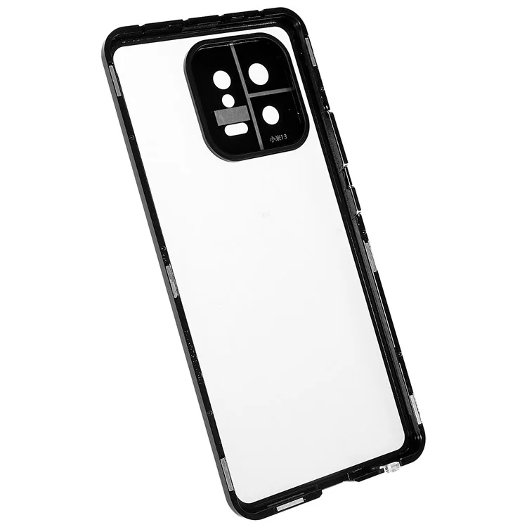 For Xiaomi 13 5G Magnetic Phone Case Metal Frame + Double Sides Tempered Glass Clear Cover with Safety Buckle - Black