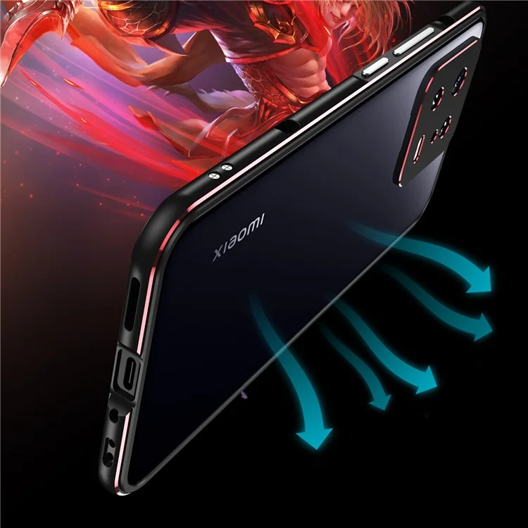 Phone Case with Camera Lens Cover For Xiaomi 13 5G Metal Frame Heat Dissipation Anti-scratch Phone Cover - Black / Red