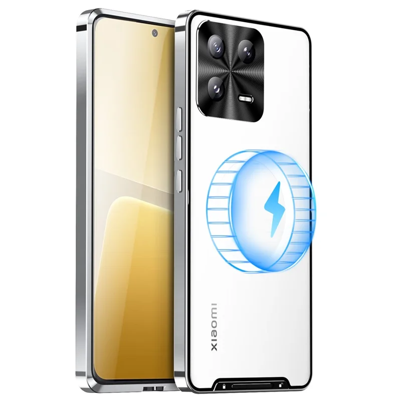 Para Xiaomi 13 5G Case de Teléfono Magnético Mate Cubierta de Teléfono de Protección de Lente de Borde Metálico - Plata