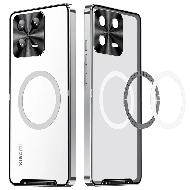 Para Xiaomi 13 5G Case de Teléfono Magnético Mate Cubierta de Teléfono de Protección de Lente de Borde Metálico - Plata