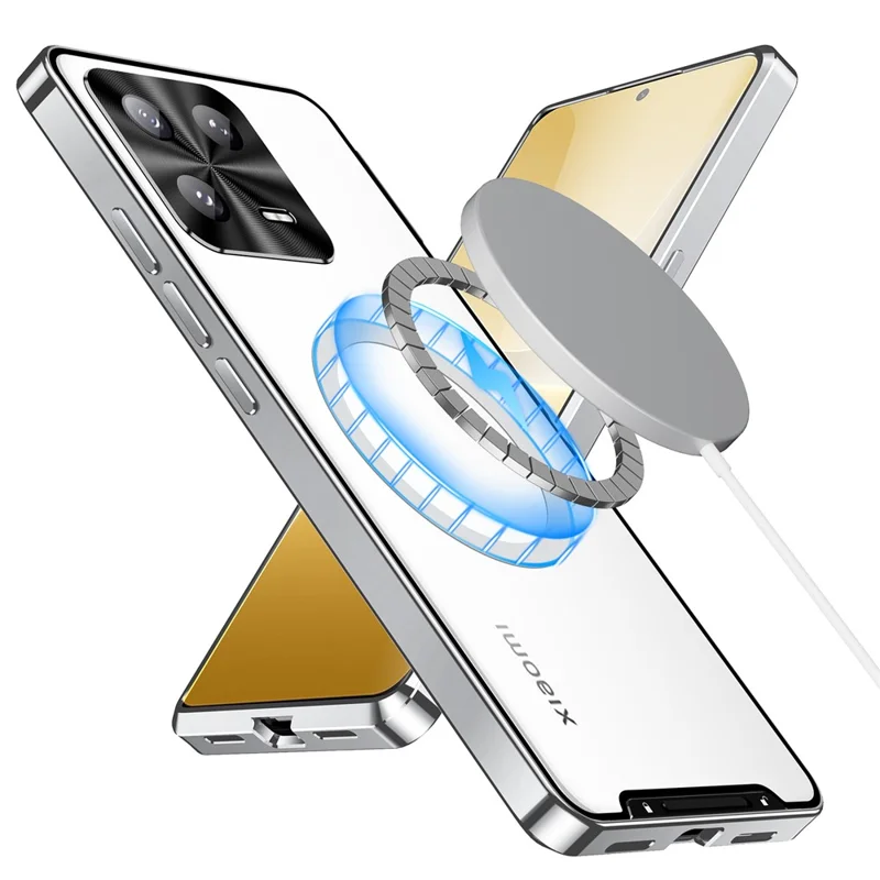 Para Xiaomi 13 5G Case de Teléfono Magnético Mate Cubierta de Teléfono de Protección de Lente de Borde Metálico - Plata