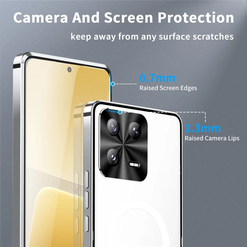 Para Xiaomi 13 5G Case de Teléfono Magnético Mate Cubierta de Teléfono de Protección de Lente de Borde Metálico - Plata