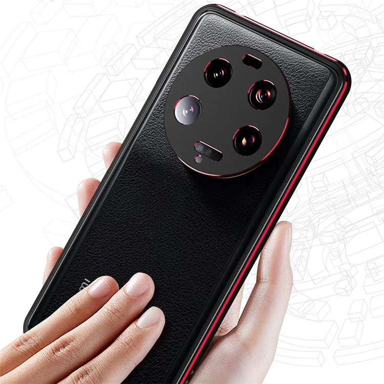 Für Xiaomi 13 Ultra Anti-Kratzer Handyhülle PU-Leder+Metallrahmen Schlanke Schale mit Kameraobjektivabdeckung - Schwarz+Rot