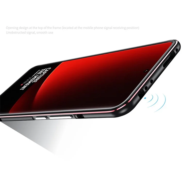 Für Xiaomi 13 Ultra Anti-Kratzer Handyhülle PU-Leder+Metallrahmen Schlanke Schale mit Kameraobjektivabdeckung - Schwarz+Rot