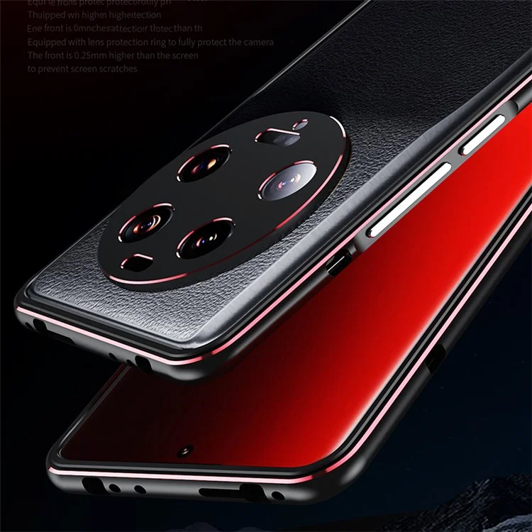 Für Xiaomi 13 Ultra Anti-Kratzer Handyhülle PU-Leder+Metallrahmen Schlanke Schale mit Kameraobjektivabdeckung - Schwarz+Rot