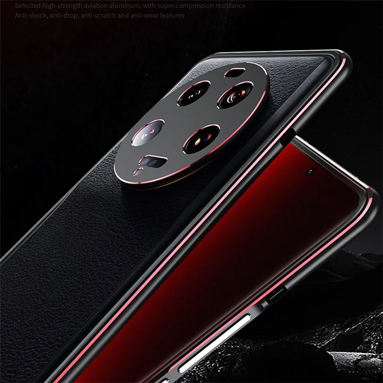 Für Xiaomi 13 Ultra Anti-Kratzer Handyhülle PU-Leder+Metallrahmen Schlanke Schale mit Kameraobjektivabdeckung - Schwarz+Rot