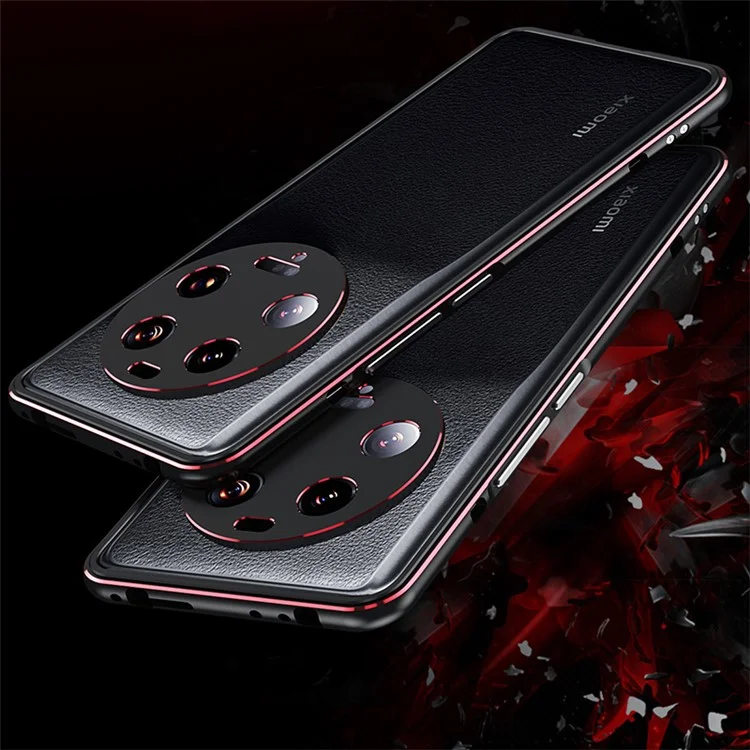 For Xiaomi 13 Ultra Anti-Scratch Phone Case PU Leather+Metal Frame Slim Shell with Camera Lens Cover - Black+Blue