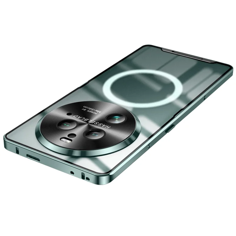 For Oppo Find X6 Pro Magnetic Phone Case Electroplating Metal Frame Matte Back Cover with Lens Protector - Green