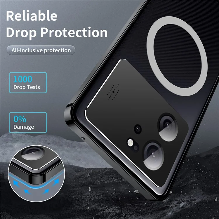 Aroma Design Metall+PC Slim Case für Xiaomi Redmi K60 Ultra / 13T / 13T Pro Anti-Drop Lens Guard Handyhülle kompatibel mit MagSafe - Schwarz