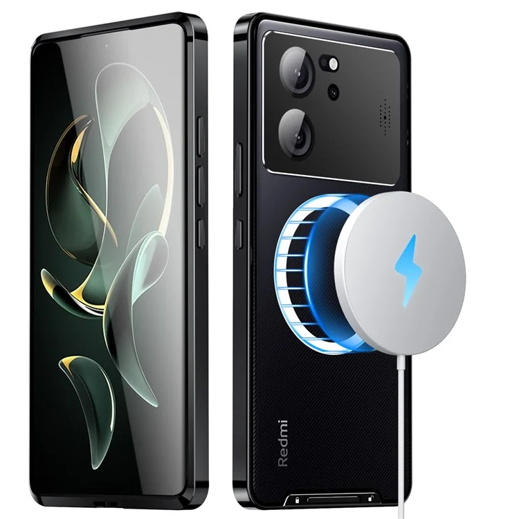 Aroma Design Metall+PC Slim Case für Xiaomi Redmi K60 Ultra / 13T / 13T Pro Anti-Drop Lens Guard Handyhülle kompatibel mit MagSafe - Schwarz