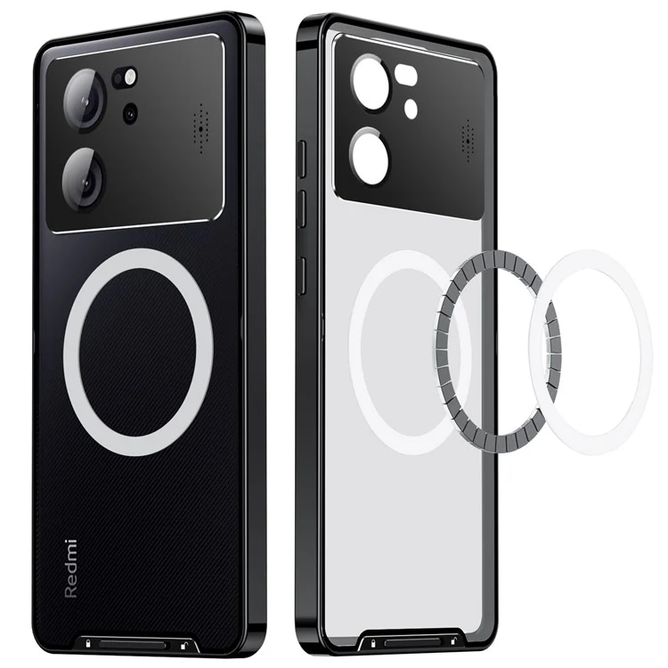 Aroma Design Metall+PC Slim Case für Xiaomi Redmi K60 Ultra / 13T / 13T Pro Anti-Drop Lens Guard Handyhülle kompatibel mit MagSafe - Schwarz