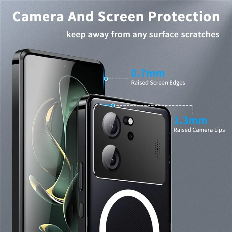 Aroma Design Metall+PC Slim Case für Xiaomi Redmi K60 Ultra / 13T / 13T Pro Anti-Drop Lens Guard Handyhülle kompatibel mit MagSafe - Schwarz