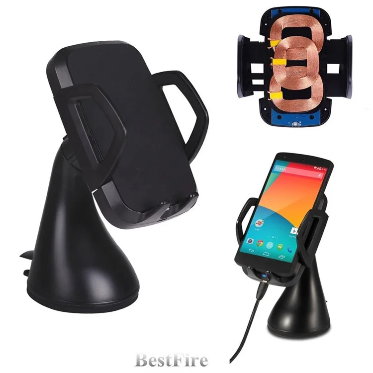C3E 3 Coils Qi Wireless Charger with Car Suction Cup and Air Vent Mount for Samsung Galaxy S6/S6 Edge LG G3 etc.