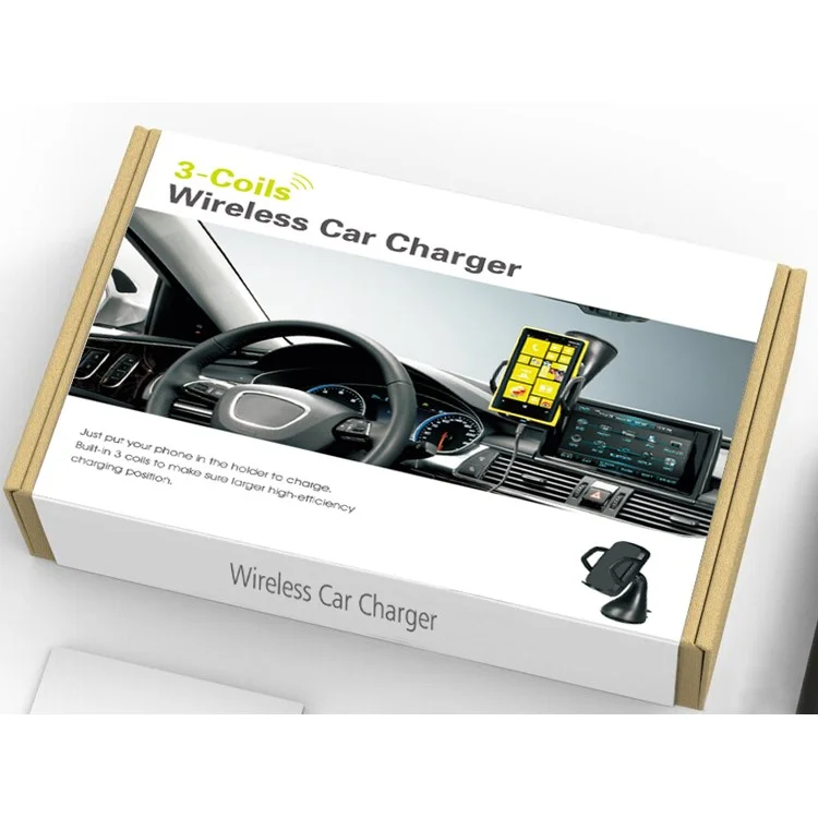C3E 3 Coils Qi Wireless Charger with Car Suction Cup and Air Vent Mount for Samsung Galaxy S6/S6 Edge LG G3 etc.