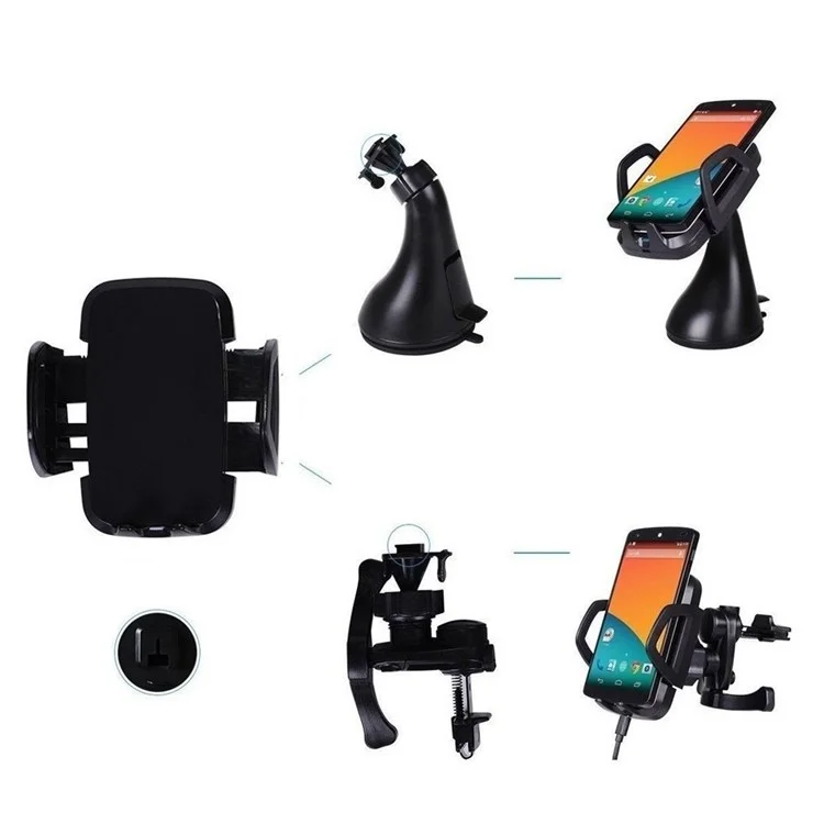 C3E 3 Coils Qi Wireless Charger with Car Suction Cup and Air Vent Mount for Samsung Galaxy S6/S6 Edge LG G3 etc.