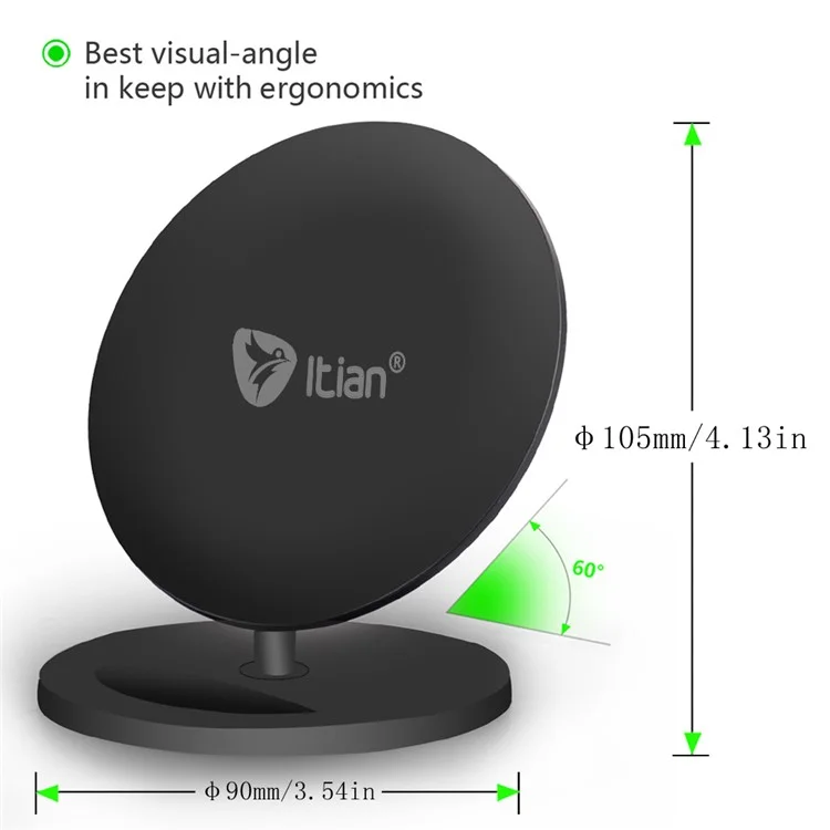 ITIAN Q8 10W QC2.0 Qi Wireless Charging Stand for iPhone 8/8 Plus/Samsung Note 8/S8/S8 Plus etc. - Black